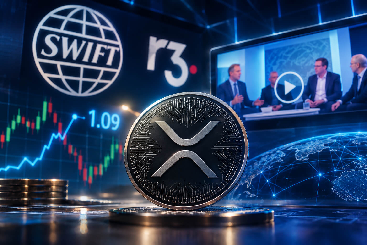 XRP Holds Near $1.09 as SWIFT-R3 Video Resurfaces and Debate Returns